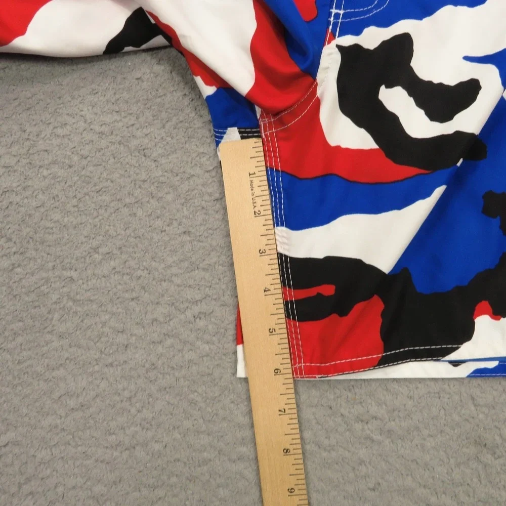 Stussy Mens Camo Swim Trunks 32 Blue Red White Board Shorts 6in Inseam